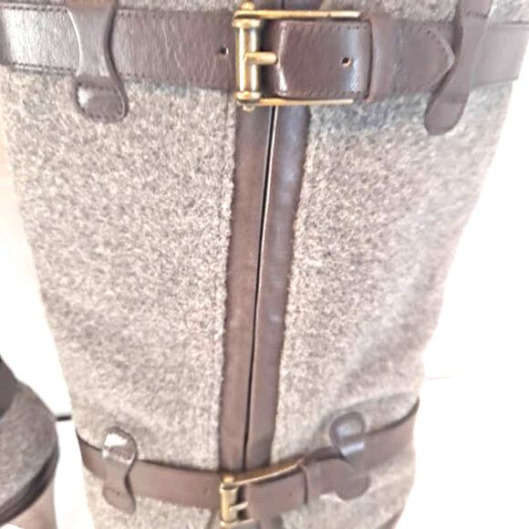 Cole Haan 4" Heel Statement Boot Size 7.5B Kennedy Wool Straps Buckles Boss Lady - Picture 3 of 13
